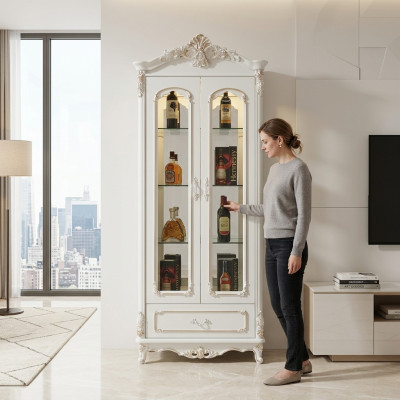 Klassieke vitrinekast glazen kast houten kast wit kasten meubels inrichting