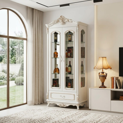 Klassieke vitrinekast glazen kast houten kast wit kasten meubels inrichting