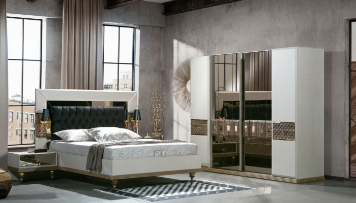 Slaapkamer Set Bed 2x Nachtkastjes Textiel Kledingkast Modern 4-delig.