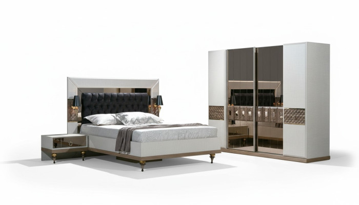 Slaapkamer Set Bed 2x Nachtkastjes Textiel Kledingkast Modern 4-delig.
