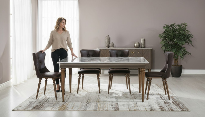 Compleet set eettafel 4x stoelen eetkamerset eiken houten tafel tafels 4-delig.