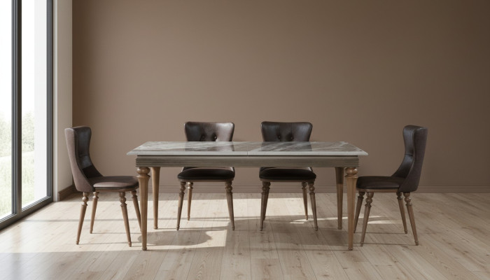 Compleet set eettafel 4x stoelen eetkamerset eiken houten tafel tafels 4-delig.