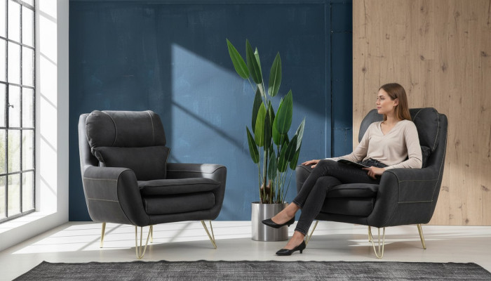 Zetel Zit Zitter Design Woonkamer Bekleding Luxe Zwart Wachtkamer