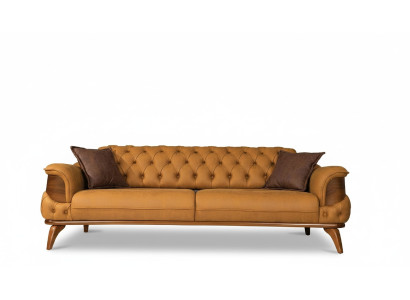 Driepersoons leren bankstel banken bankstellen luxe bank Chesterfield West-USA geel
