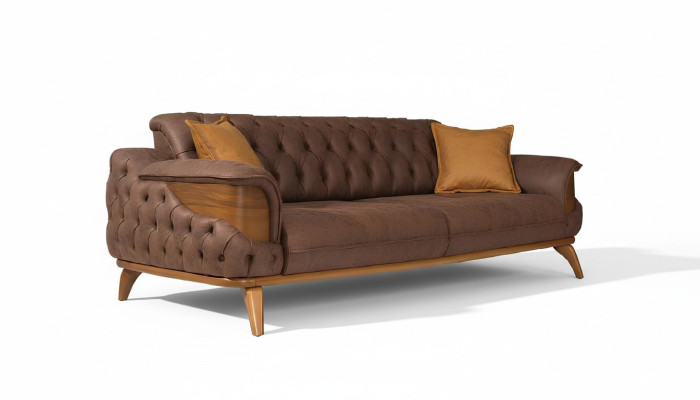 Luxe driepersoons Chesterfield bank meubels banken bruin bankstellen leer bekleding nieuw