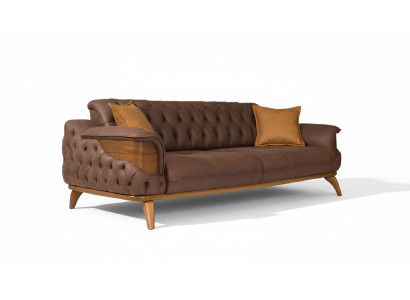 Luxe driepersoons Chesterfield bank meubels banken bruin bankstellen leer bekleding nieuw