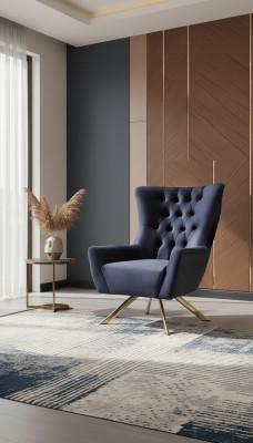 Luxe blauwe Chesterfield fauteuil met fluwelen bekleding voor de woonkamer