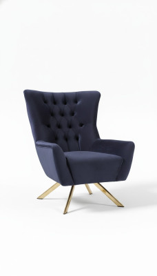 Luxe blauwe Chesterfield fauteuil met fluwelen bekleding voor de woonkamer