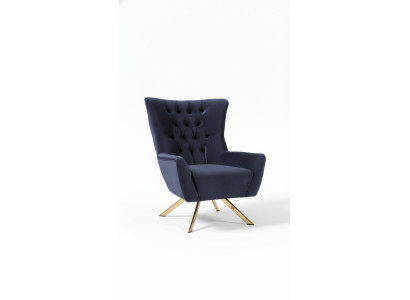 Luxe blauwe Chesterfield fauteuil met fluwelen bekleding voor de woonkamer