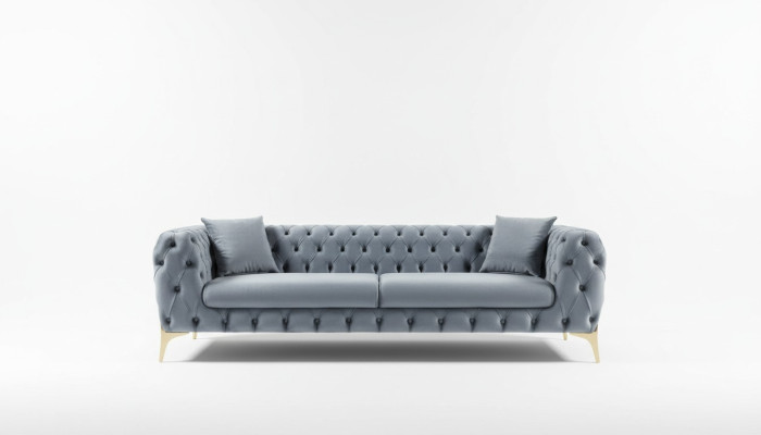 Driepersoonsbank Luxe Chesterfield 3-zitsbank Grijs Bankstellen Velours Nieuw Bank