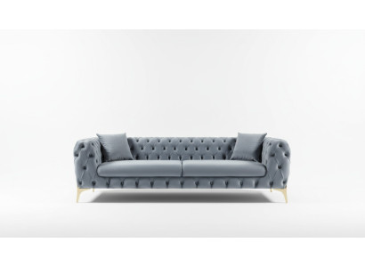 Driepersoonsbank Luxe Chesterfield 3-zitsbank Grijs Bankstellen Velours Nieuw Bank