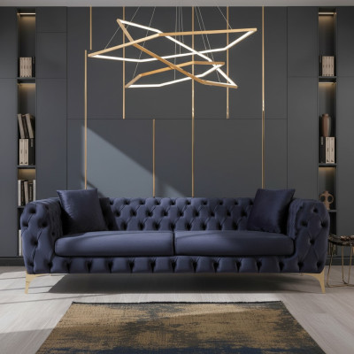 Driedubbele zitbank Luxe Chesterfield 3-zitter Banken Blauw Sofa's Fluweel Nieuw Bank