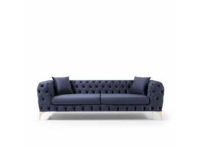 Driedubbele zitbank Luxe Chesterfield 3-zitter Banken Blauw Sofa's Fluweel Nieuw Bank