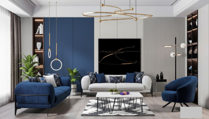 Luxe bankstel 3+3+1 zitplaatsen leer Moderne bank Fauteuil Blauwe bankstellen set 3-delig Nieuw