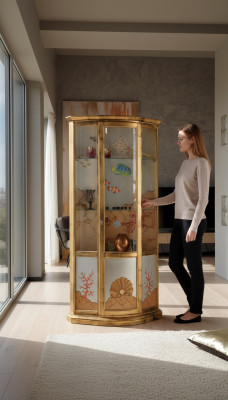 Klassieke vitrinekast glas hout luxe meubels goud dressoir Italië