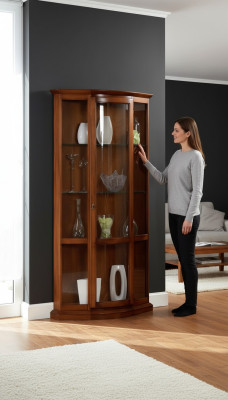 Klassieke bruine vitrine Franse stijl meubel commode dressoir glazen kast