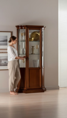 Vitrine Glazen kast Bruin Luxe Italiaanse meubels Vitrinekasten Woonkamer