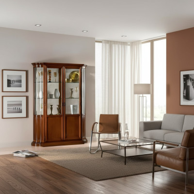 Luxe houten vitrinekast ontwerpkasten bruin Italiaanse meubels kast nieuw