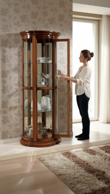Klassieke vitrinekast glazen kast vitrine houten woonkamer luxe bruin dressoir