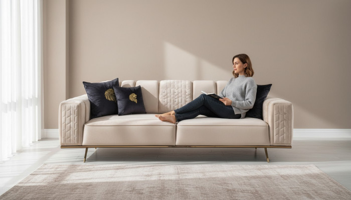 Moderne bank 4 zit ontwerp woonkamer stoffering hout stoffering moderne luxe