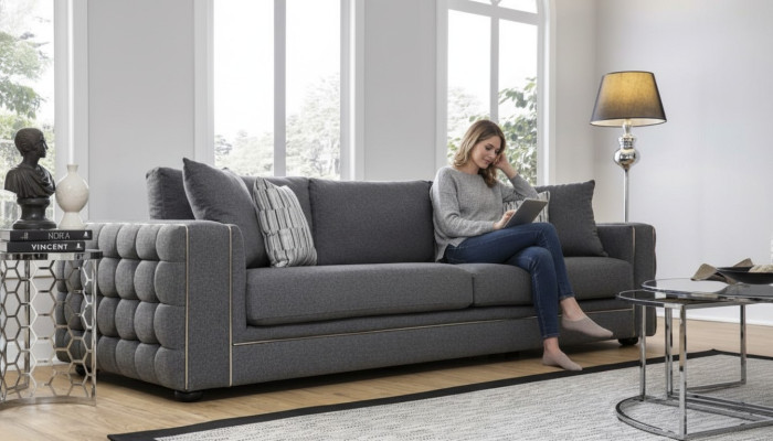 Luxe woonkamerbank 2-zits tweezits grijs bank Chesterfield bank, nieuw