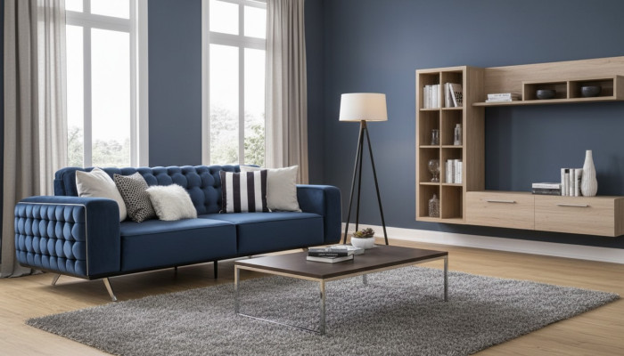 Klassieke Chesterfield driezits luxueuze blauwe bankenbank 3-zitsbanken