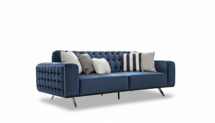 Klassieke Chesterfield driezits luxueuze blauwe bankenbank 3-zitsbanken
