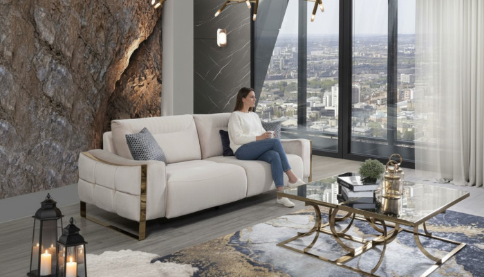 Klassieke bank 3 zits design woonkamer gestoffeerd hout gestoffeerd modern luxe wit