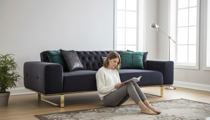 Moderne bank 4 zit ontwerp woonkamer stoffering houtbekleding moderne luxe