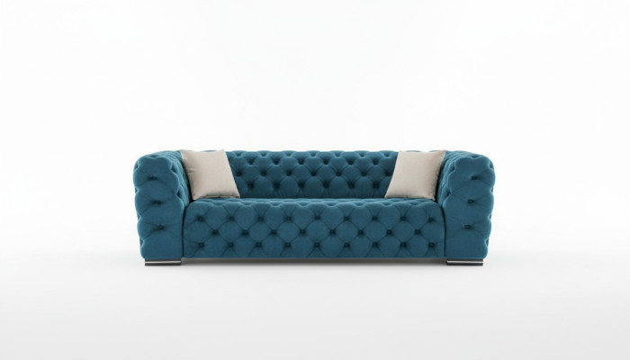 Chesterfield bank 4-zit ontwerp woonkamer stof hout gestoffeerd luxe blauw