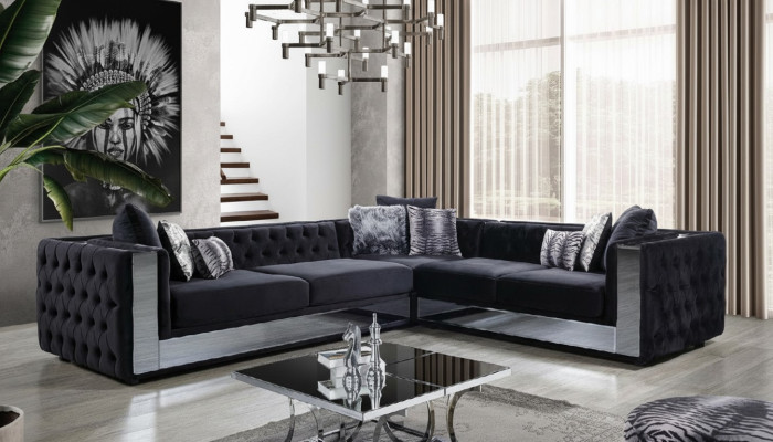 Zwart Chesterfield gestoffeerde bank Hoekbank Set Bekleding Luxe Hoekbanken