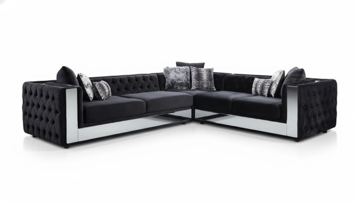 Zwart Chesterfield gestoffeerde bank Hoekbank Set Bekleding Luxe Hoekbanken
