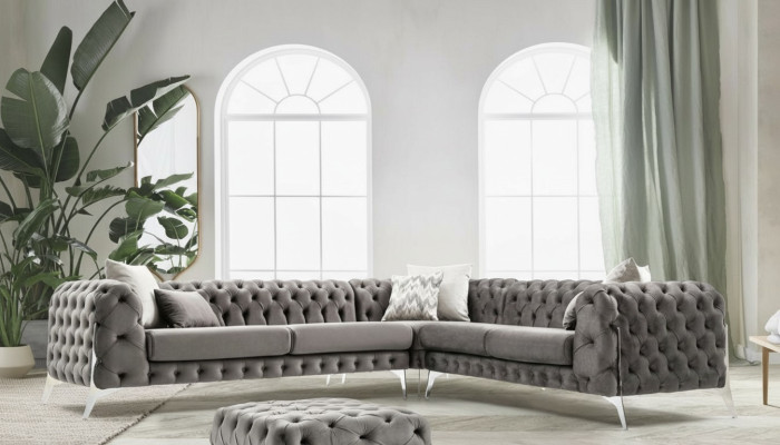 Grijze Chesterfield gestoffeerde bank Bank Hoekbank Set Bekleding Luxe Hoekbanken Nieuw