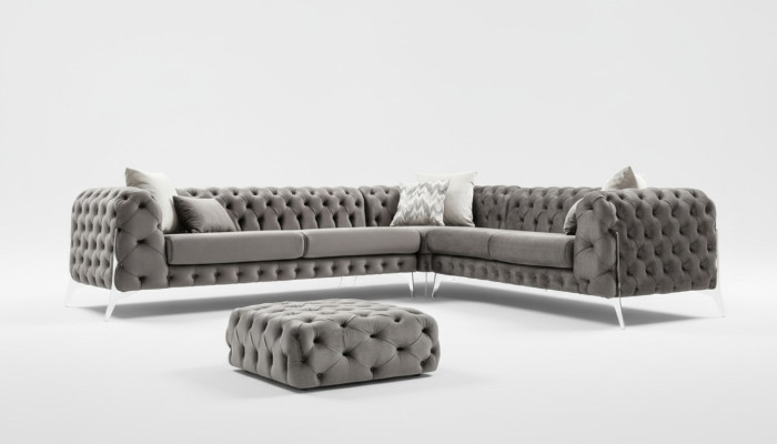 Grijze Chesterfield gestoffeerde bank Bank Hoekbank Set Bekleding Luxe Hoekbanken Nieuw