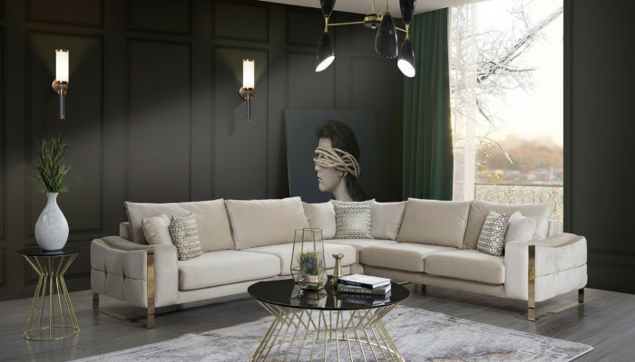 Hoekbank L-vorm Bank Bank Ontwerp Banken Bekleding Textiel Hoekbank Beige