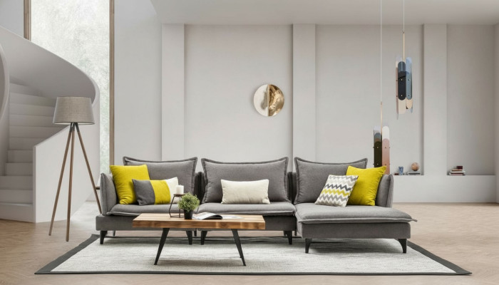 Grijze Chesterfield gestoffeerde bank Bank hoekbank set bekleding luxe hoekbanken