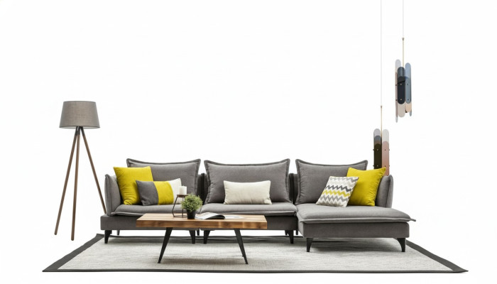 Grijze Chesterfield gestoffeerde bank Bank hoekbank set bekleding luxe hoekbanken