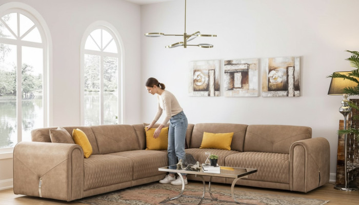 Textiel Sofa Bank Hoekbank Loungeset Gestoffeerde Banken Bankstellen Meubels Stof