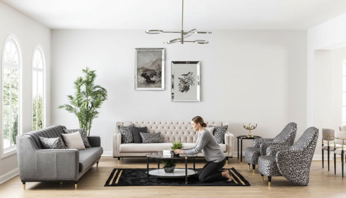 Luxe set van 5 stuks bankstel 3+3+1+1 zits bank salontafel bank fauteuil