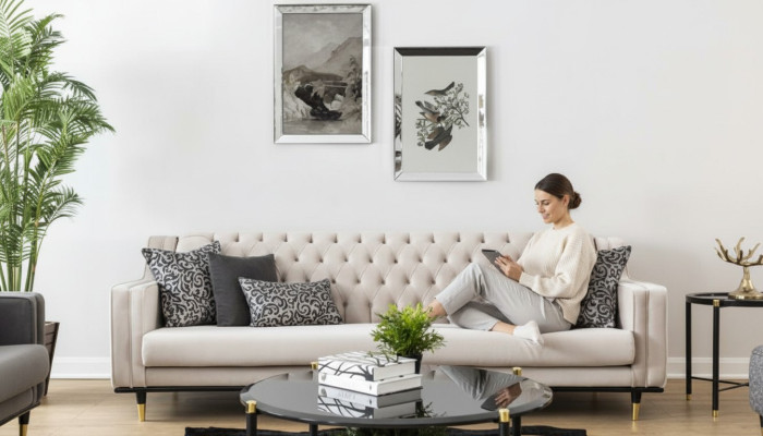 Klassieke Chesterfield driezits meubelbank Luxe banken Beige 3-zits banken