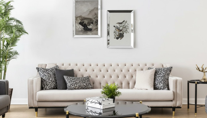 Klassieke Chesterfield driezits meubelbank Luxe banken Beige 3-zits banken