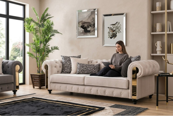 Chesterfield bank 3 zit ontwerp woonkamer bekleding hout leer moderne luxe