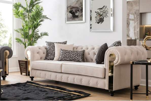 Chesterfield bank 3 zit ontwerp woonkamer bekleding hout leer moderne luxe