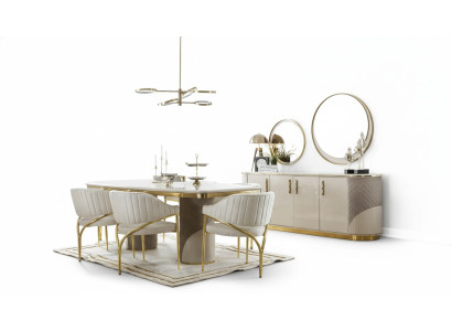 Eetkamerset 10-delig. Garnituur Luxe Tafel 6x Stoel Dressoir Spiegel Meubels Hout