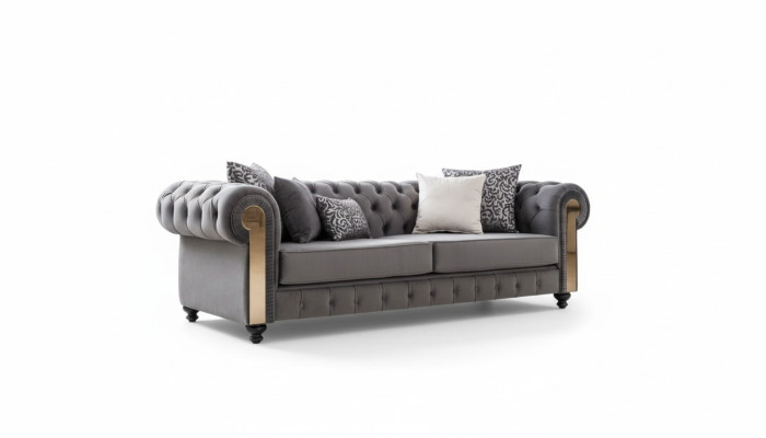 Luxe woonkamerbank 3-zits grijze Chesterfield klassieke bank