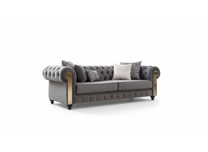 Luxe woonkamerbank 3-zits grijze Chesterfield klassieke bank