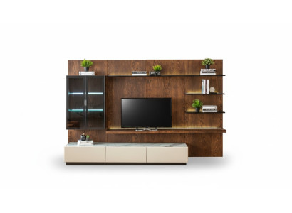 Luxe muurkasten kasten planken woonkamer vitrine houten design