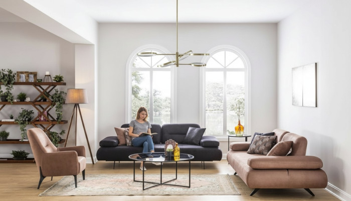 Sofaset van 4+3+1 zits Design Bankstel Bekleding Banken Bank Modern Luxe Nieuw
