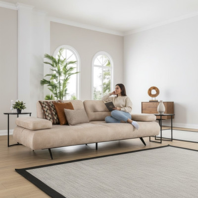 Bank 2-zits gestoffeerde bank beige textiel leder design Modern Bankbanken Luxe