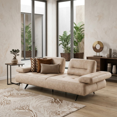 Bank 2-zits gestoffeerde bank beige textiel leder design Modern Bankbanken Luxe